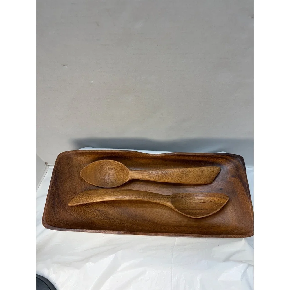 Vintage Rosas Philippine Handicrafts Monkey Pod Wood Serving Tray & Salad Server